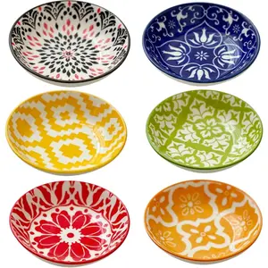 6 Pack 3 oz Small Ceramic Bohemian Colorful Dipping Sauce Dishes Cute Soy Sauce Bowls for Sushi Side Dish Ketchup Condiment Snack BBQ Party