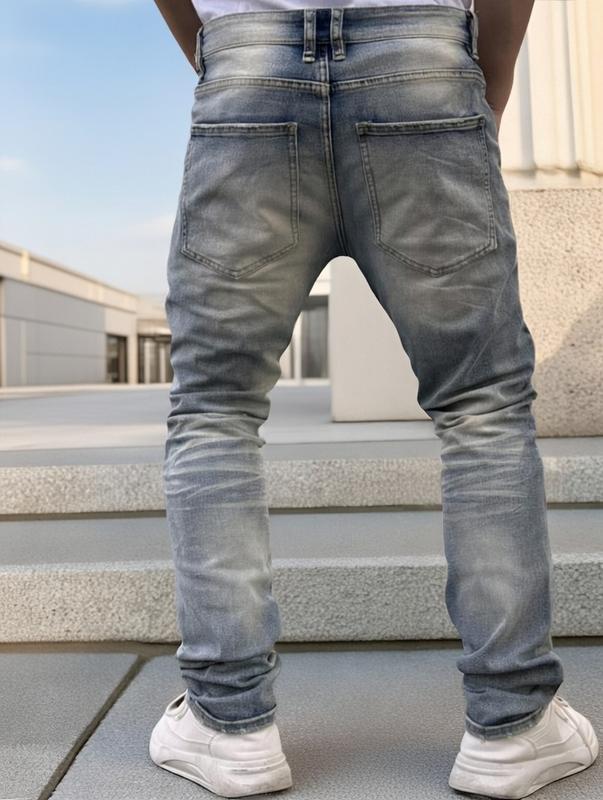 Men's Washed Vintage Straight-Leg Distressed Jeans with Holes Retro Style Casual Wear Unwashed Denim Perfect for Holidays & Parties Dark Wash Slim Fit Jeans Drawstring Elastic Waist levis 527 size  12  jeans Embroidered Camouflage Double Shorts ed hardy S