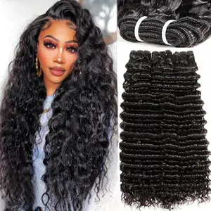 Human Hair  20 22 24 Inch Deep Wave Bundle 12A Brazilian  Unprocessed Virgin Human Hair 3  Deep Curly Wet and Wavy Human Hair Quick Weave Extensions for Women  Black