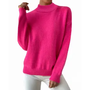 Cakulo 2026 Rose Madder Solid Polyester Women's Knit Sweater - Round Neck, Long Sleeves, Fitted, Simple Style, Soft, Elegant, Casual Fall-Winter Everyday Essential Top,summerwins
