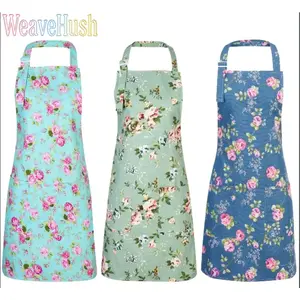 3-Pack Vintage Floral Canvas Kitchen Aprons with Roomy Pockets, Adjustable Neck & Waist Strap Cooking Aprons for Women & Men, Stylish Retro Floral Print Bib Apron for Home Cooking, Baking, Grilling, BBQ, Gardening & Daily Kitchen Use