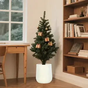 1PCS, 9.1 inch Ivory Mesh Texture Plastic Flower Pot, Modern Plant Pot, Floor Standing Imitation Plant Decoration Pot,Christmas Tree Pot, Olive tree pot, Indoor And Outdoor Use, Indoor Plant Christmas Decoration(Plant Not Included)