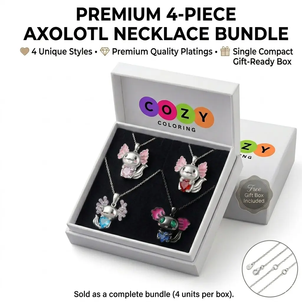 Halloween Fall Gift  4Pcs Cute Axolotl Necklace Metal Axolotl Crystal Pendant Necklaces 19 Inch Unisex Rhinestone Necklace Charm Good Lluck Jewelry