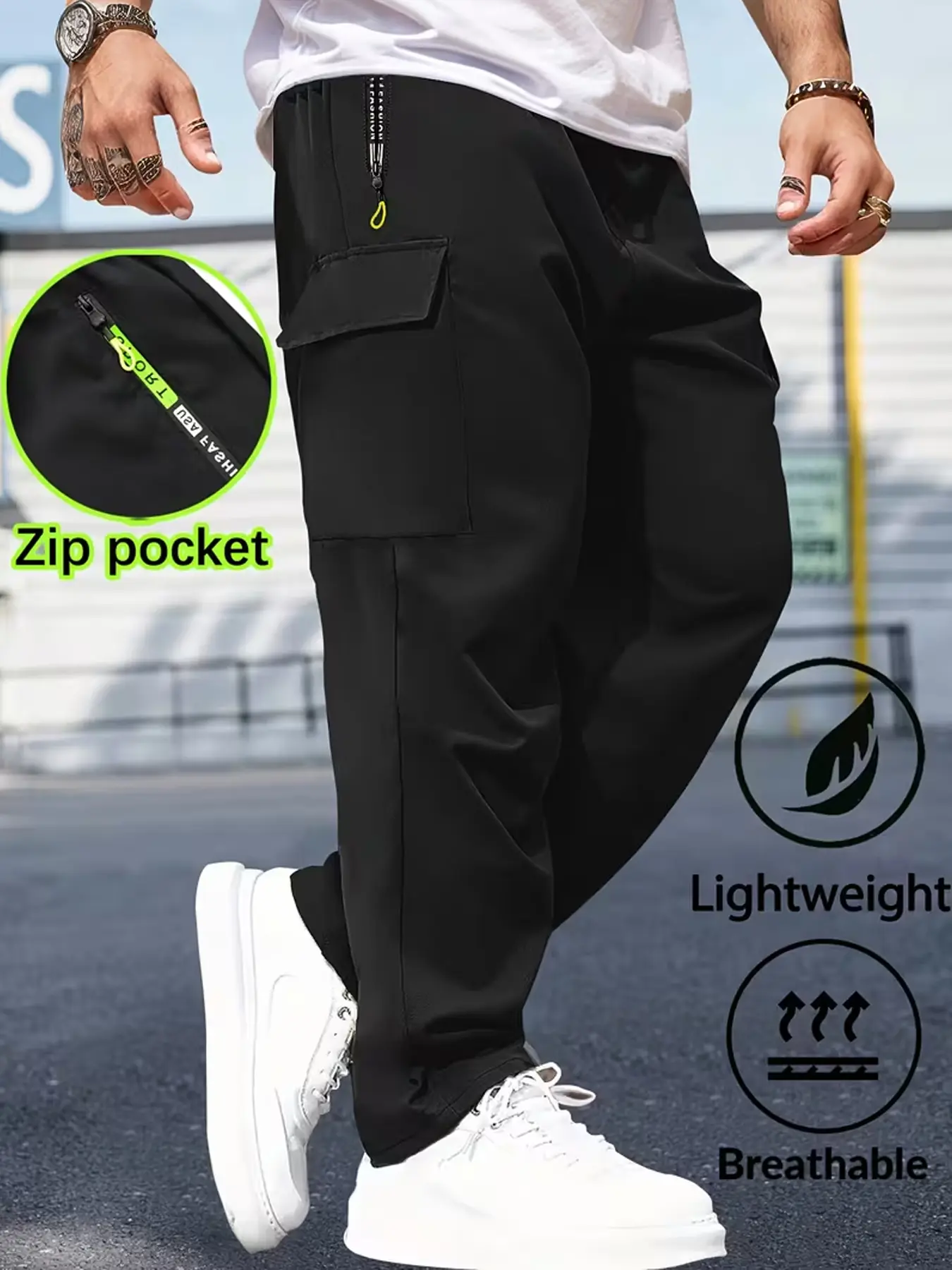 Men's All-Season Cargo Pants Multiple Pockets Zipper Design Loose Jogger Street-Casual Long Pants Trendy Harem Pants