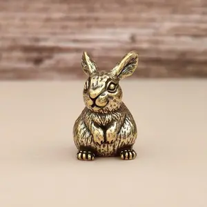 Vintage Antique Zodiac Rabbit Brass Ornament, Tea Pet Table Decor, Animal Craft Gift, Handheld Decoration, Unique Art Piece, Bunny Figurines