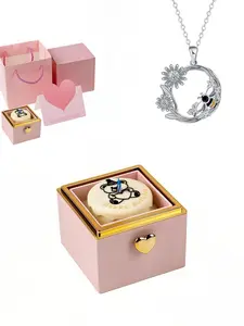 "Bee Moon Diamond Link" Fresh Minimalist Round Bee & Flower Premium Gem Necklace, paired with a surprise magic bear birthday gift box. A mysterious elegant gift for holidays and dates, ideal as birthday and Valentine's Day gifts for your wife or daughter.