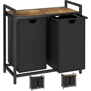Laundry Hamper, Two-Color 2 * 48L Laundry Basket with 2 Removable Laundry Sorter Bags and Top Shelf, Clothes Hamper for Laundry Room,