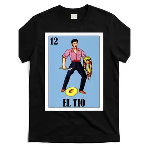 Men's Mexican El Tio Lottery Prank Graphic T-Shirt - Black Street Sports Style with Vibrant Aztec/Maya Art, Glossy Fabric, All-Season Comfort, Regular Fit Casual Tee for Sports Fans & Summer Wear