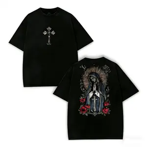 Valentine Shirts Virgin Mary Graphic T-Shirt, Black Heavy Cotton, Gothic Streetwear
