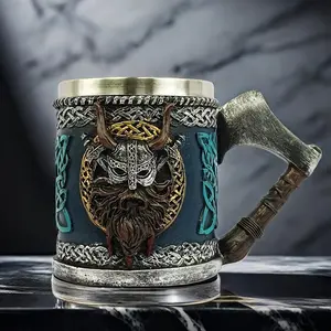 MedievalVikingBeerCup,3DMarkedCoffeeStainlessSteelInnerLiner,15.22OunceCapacity,HalloweenAndChristmasFriendGift,SuitableforBarStyleWaterRetroDecoration,Relief,Mask,Beard