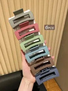 Medium Rectangular Claw Hair Clips - Set of 6 Pieces in Assorted Colors Matte Rectangular Hair Clips