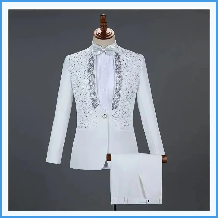 Luxury Embroidery Set 2 Pieces - Bond Print Jacket with Trousers, Elegant Wedding-Friendly Suit - Men's Dress, Official Version, Small SizeGift