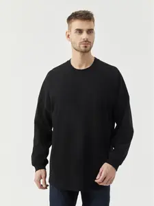 ECOTONE BLANKS  6.5 oz cotton long sleeve T-shirt All Black 3-Pack 100% Combed Cotton Hem Side Slit Loose Crew Neck T-shirt Soft Fabric Casual Streetwear Y2K Tops for Fall Fashion Unisex Design