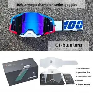 100% Armega MX Goggles Anti-Fog UV Protection – Dirt Bike Motocross ATV Off-Road Riding Eye Protection Glasses
