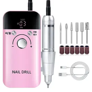 Electric Nail Drill Kit Portable Rechargeable 45000 RPM for Acrylic Gel Nails Manicure Pedicure Polishing Tools with LCD Display and 2000 mAh Battery - Aluminium
