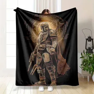 Galactic Warrior Flannel Blanket futuristic armor art print soft warm lightweight cozy decorative throw perfect for sofa bedroom office gaming room holiday gift