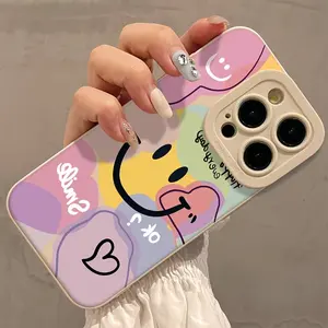 Protective TPU Casing for iPhone Series - White Color Blocks, Eye Design, Large Smiling Face Shockproof Smartphone Cover, Mobile Phone Accessory