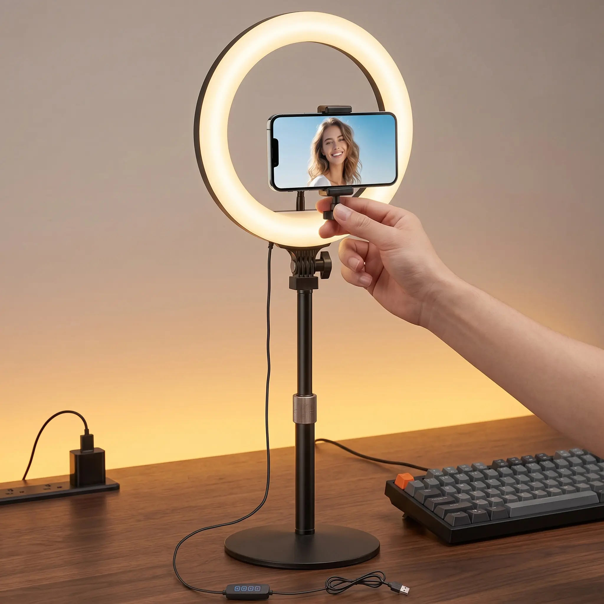 Computer Ring Light for Laptop Video Conferencing, Selfie Webcam Lighting with Stand & Phone Holder, Ideal for Zoom Meeting, Makeup, Live Stream and Video Recording#SummerWins