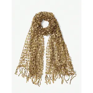 SXY Golden Sparkle Fringe Scarf Party School Trendy Solid Shawl Solid Color Shawl in Gold PVC Material