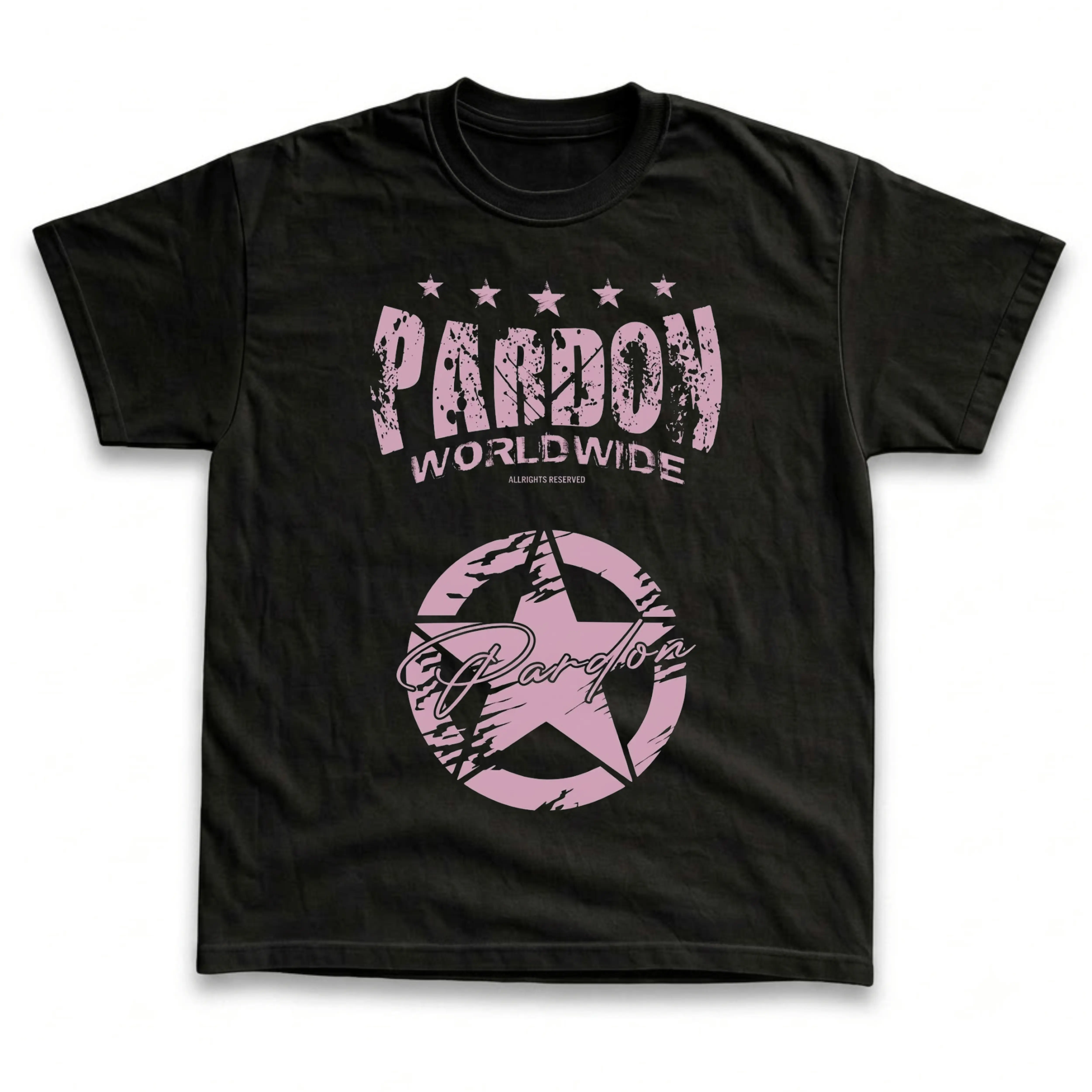 Gildan Men's and Women's T-Shirt, Vintage Pink Star Distress Graphic Tee, Pardon Worldwide Logo Shirt, Y2K Grunge Aesthetic Streetwear Top, Baby Pink Star Art, Cool Cyber Y2K Gift Idea, Retro Alt Clothes Unisex
