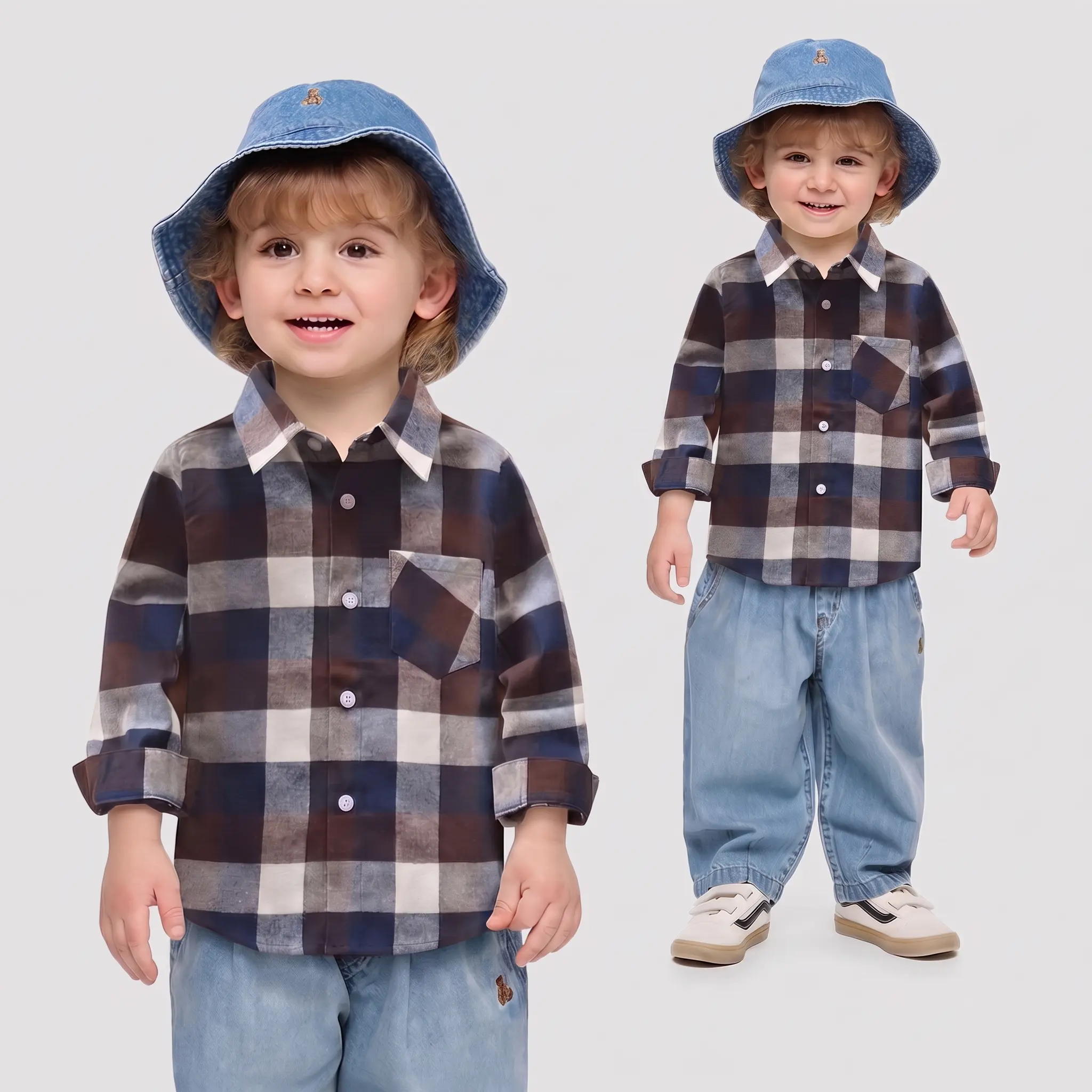 Kids Little Boys Girls Baby Long Sleeve Button Down Red Plaid Flannel Shirt Plaid Girl Boy NB-6T