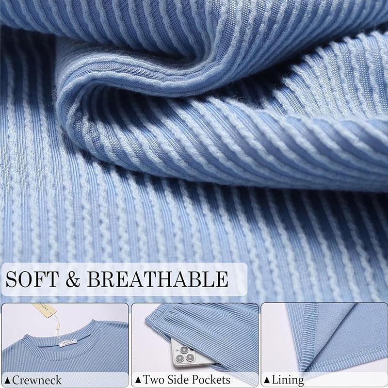 Summer Women's 2-Piece Loungewear Set Ribbed Knit Textured Top & Loose Shorts Soft Comfy for Summer Days Nights Cute Pajamas or Casual Outfits Trendy Cozy Wear Must Have Summer Essentials