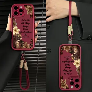 Vintage Floral And Leopard Aesthetics Lanyard Phone Case Christian Philippians 4:13 for iPhone 17Pro Max Air 16Plus 15 14 13 12 11 XR XS cases, Soft TPU, Bumper Drop Protection, Rugged Durable Back Cover, Girly Design.JL70