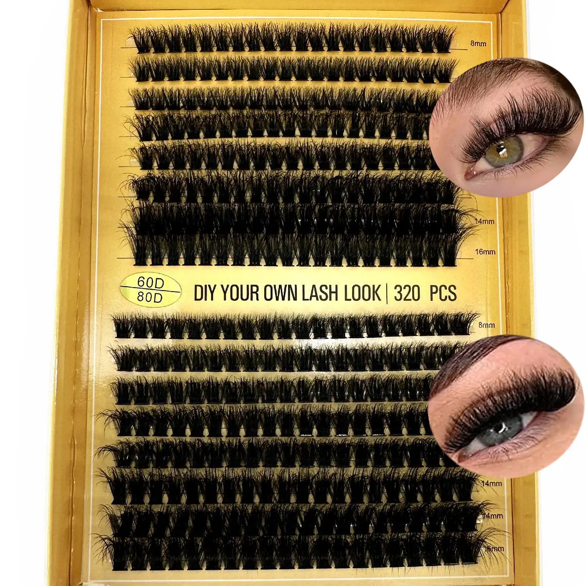 8-16mm D Curl Design DIY Makeup False Eyelash Set, 320pcs Mixed Length Russian Roll Lashes, Reusable Realistic Volume Eyelashes, Recyclable Material