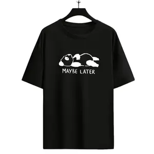 Oversized "Maybe Later" Lazy Cat Meme Men's T-Shirt | Funny "Maybe Later" Quote Procrastination Minimalist Aesthetic Streetwear Novelty Tee