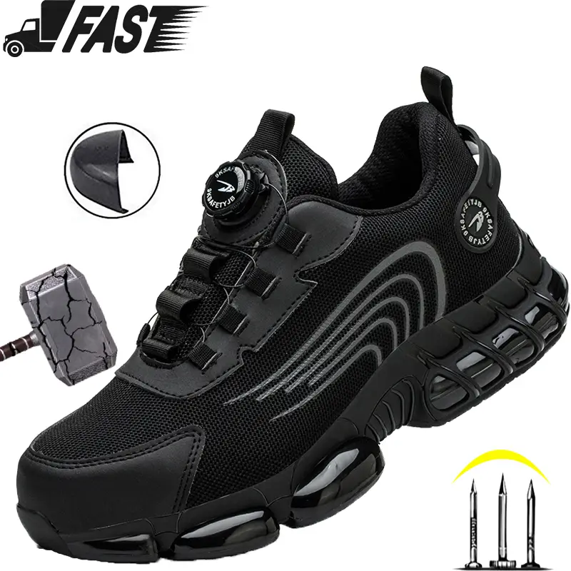 New Rotating Button Work Sneakers Safety Shoes Men Steel Toe Shoes Work Protective Men Boots Indestructible non-slip Shoes Anti-slip wear resistant Ro