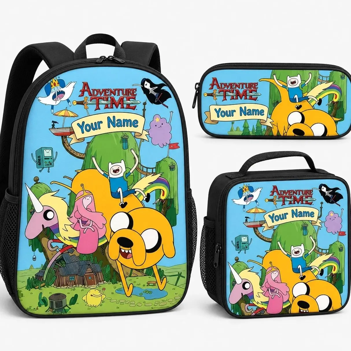 Personalized Fantasy Adventure Cartoon Backpack Set | Custom Name School Bag Insulated Lunch Box Pencil Case | Cool Gift for Kids