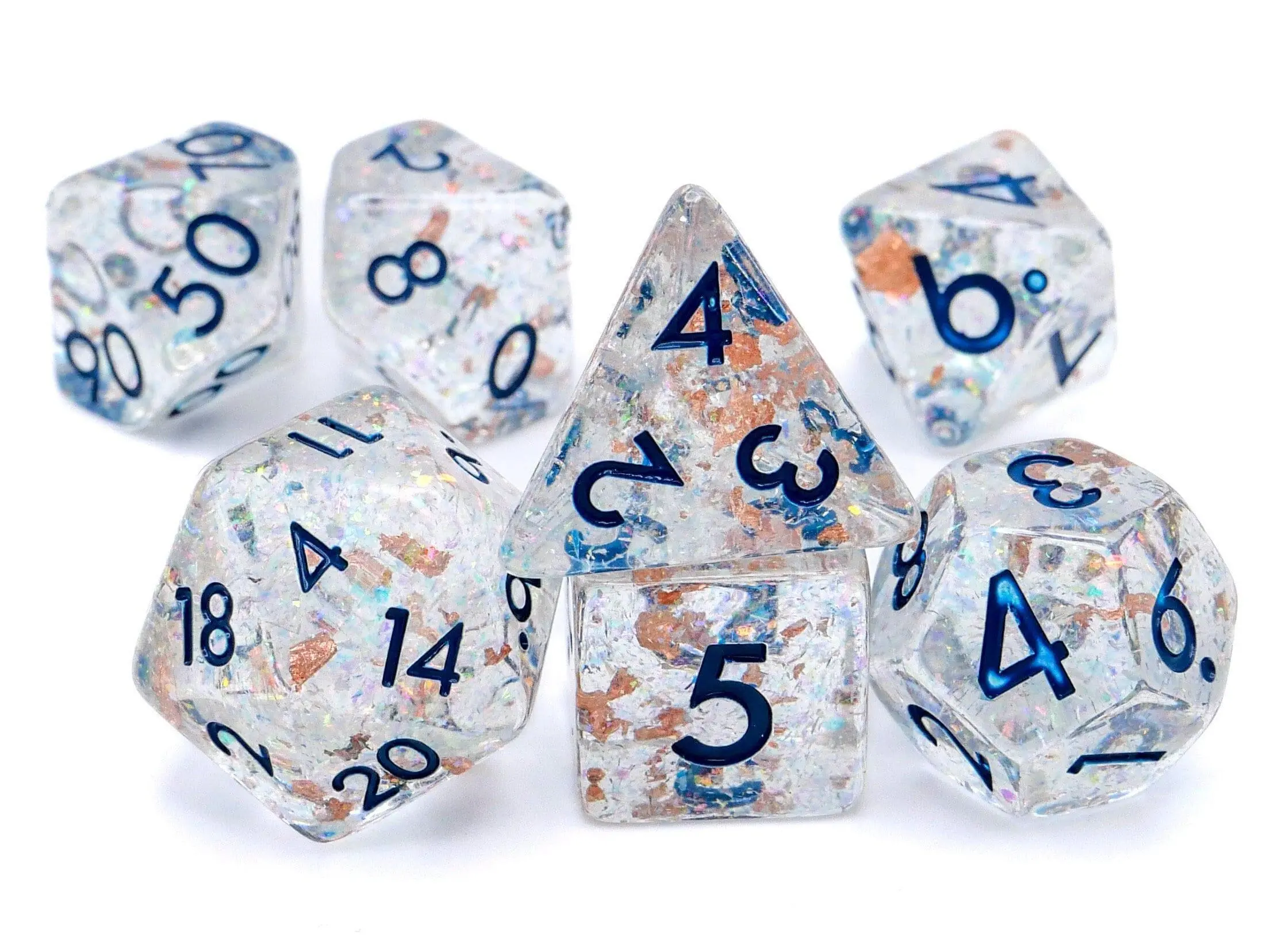 Star Cluster Resin 7-Piece DnD Dice Set - Copper Foil, Glitter Shine RPG Dice for Tabletop Games