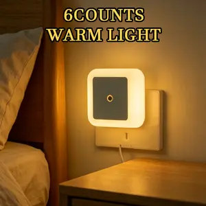 6Pack LED Night Light with Dusk to Dawn Sensor Auto-On/Off Warm Glow for Bedroom Bathroom Kitchen Hallway Modern Home Lighting