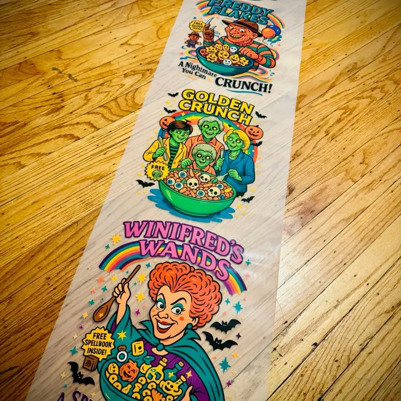 Favorite Halloween Characters Cereal DTF Transfer Featuring Winifred's Wands & Golden Crunch Design