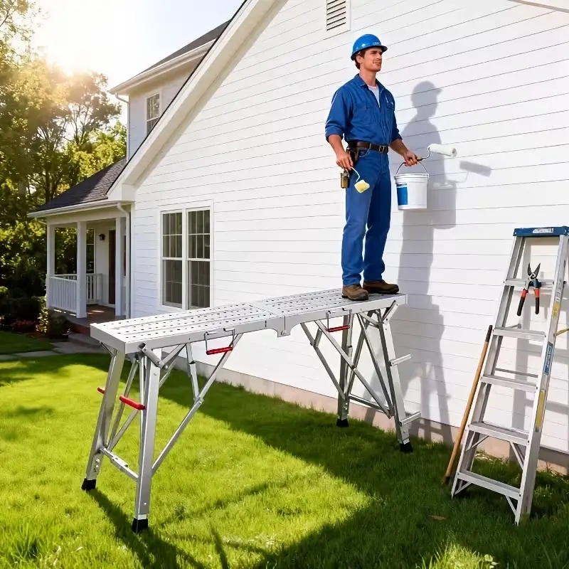 Portable Aluminum Folding Work Platform, Heavy Duty Scaffold Platform with Non-Slip Surface, 600 LBS Capacity for Painting, Gutter Cleaning & Home DIY