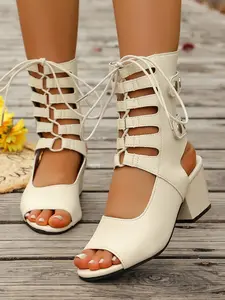 Women's High Heel Sandal Boots Summer Cool Open Toe Design Thick Sole Shoes Outdoor Commute Street Fashion Ladies Sandals