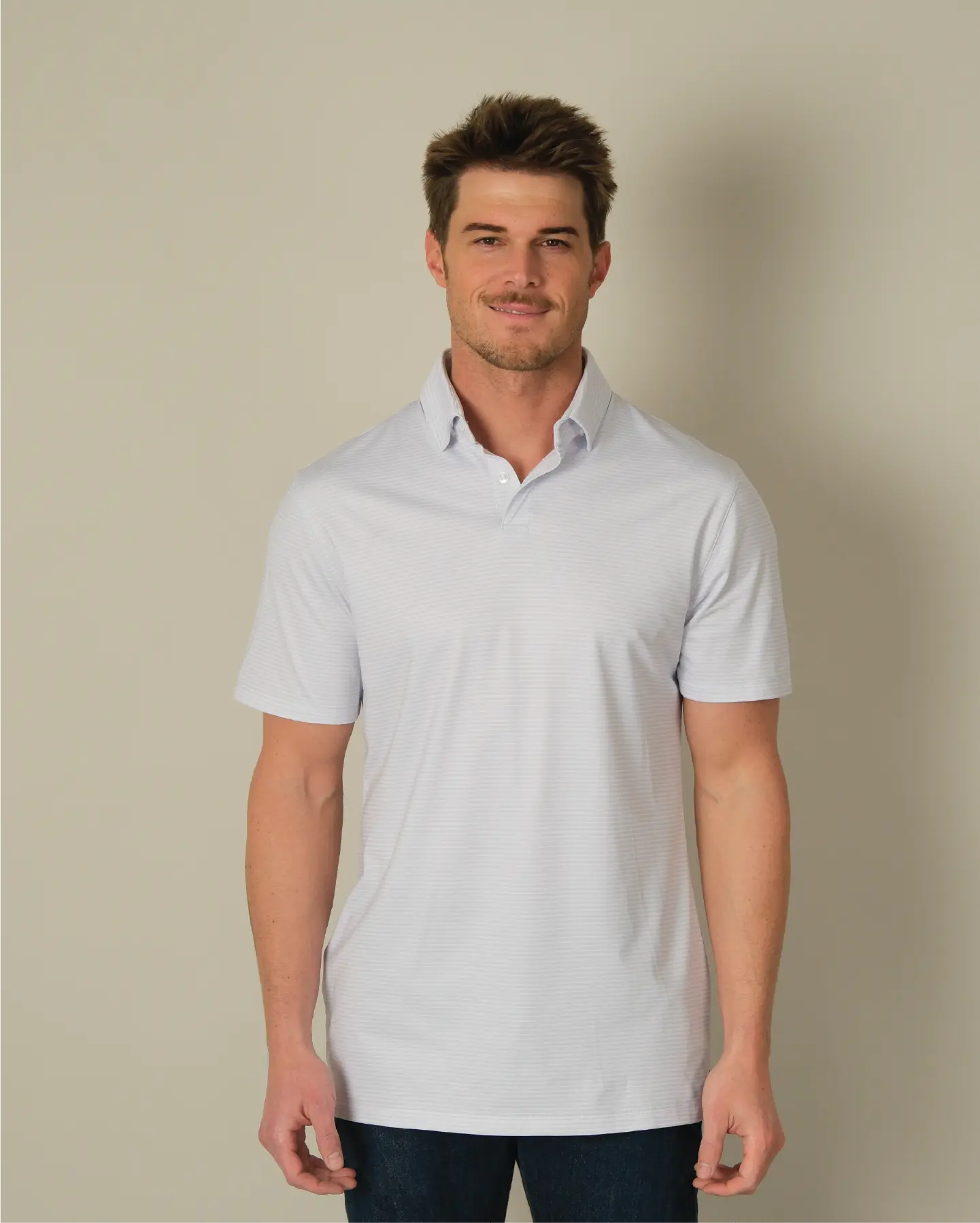Men's Lavender Striped Performance Polo Shirt - Soft Athletic Short Sleeve Top for Smart Casual Style, Golf