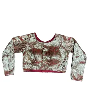 Evergreen Original Full Sleeve Taas Blouse with Zero Neck Design Button on the Back for Unique Style