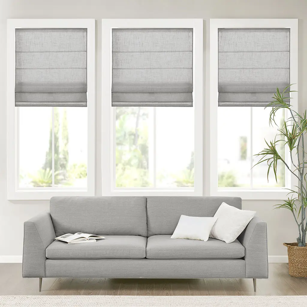 Madison Park Kyler Cordless Roman Shades - Single Panel Blinds, Lightweight Linen Blend Fabric, Natural Design, Easy Installation, Light Filtering, Bedroom & Living Room Decor (Cordless Blinds Category)