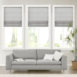 Madison Park Kyler Cordless Roman Shades - Single Panel, Lightweight Linen Blend Fabric, Natural Design, Easy Installation, Light Filtering Window Blind, Bedroom, Living Room Decor
