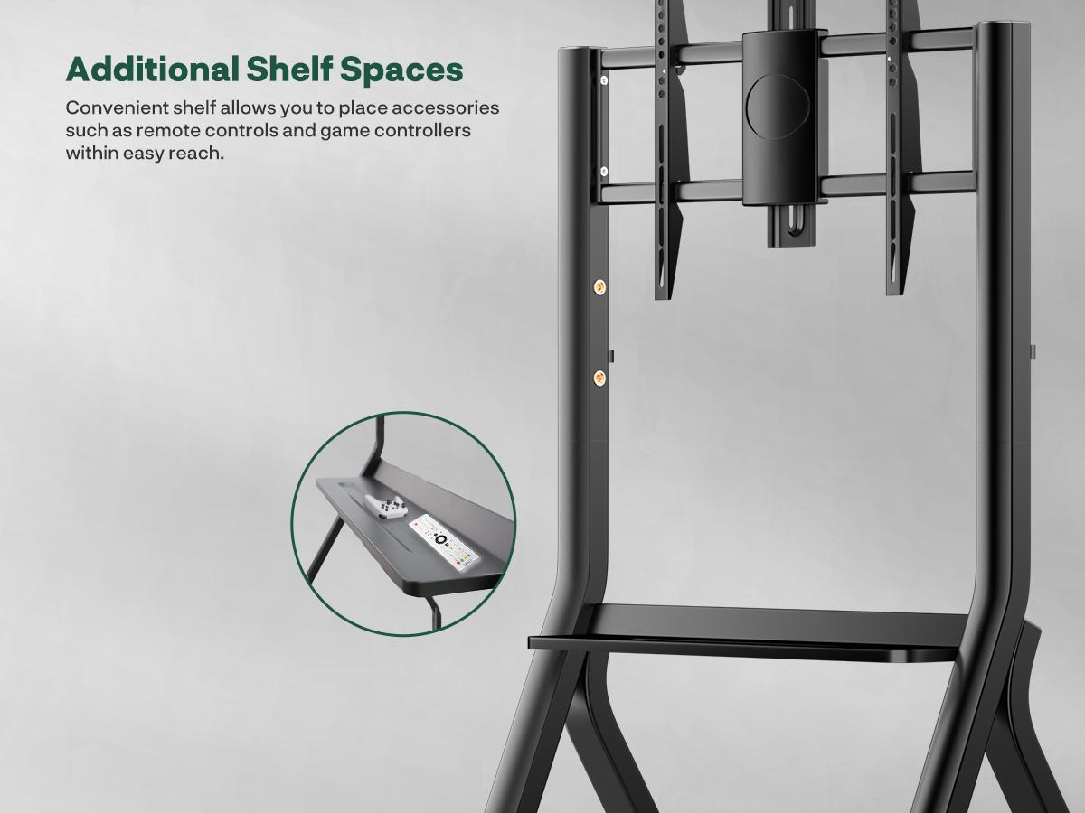 SYLVOX Outdoor TV Y-Type Rolling TV Cart Stand for 43-55 Inch TVs – Waterproof, Heavy-Duty Alloy Steel, 360° Locking Wheels, Adjustable Height & Shelf, VESA 100x100-700x500mm (Max 80kg/176lbs)