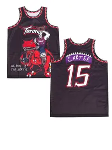 Vince Carter #15 Toronto Basketball Jersey Purple Red Skeleton Dinosaur "We Run The North" Graphic Breathable Mesh Sleeveless for Carter Fans, Supporters, Retro Collectors & Streetwear Enthusiasts