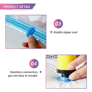 Space-saving vacuum storage bags, resealable, suitable for clothing, bedding, quilts, pillows, and are a space-saving tool for closet storage and home organization