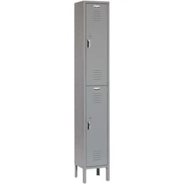 Global Industrial 652078GY Ventilated Louvered Metal Double-Tier Paramount Storage Cabinet, 12x18x78", 2 Doors, 1/3-Wide Locker, Durable Commercial Office Furniture, Assembly Required, Floor/Wall Secure Anchoring, Gray, Garage Organization, Closet Storage