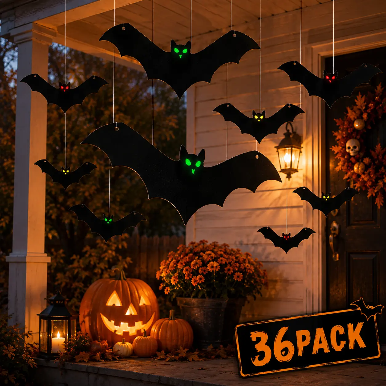 36 Pack 3D Halloween Hanging Bats, Realistic Plastic Flying Bat Decorations with 3 Styles, Spooky Hanging Decor for Porch, Trees, Yard, Haunted House, Indoor Outdoor Halloween Decorations