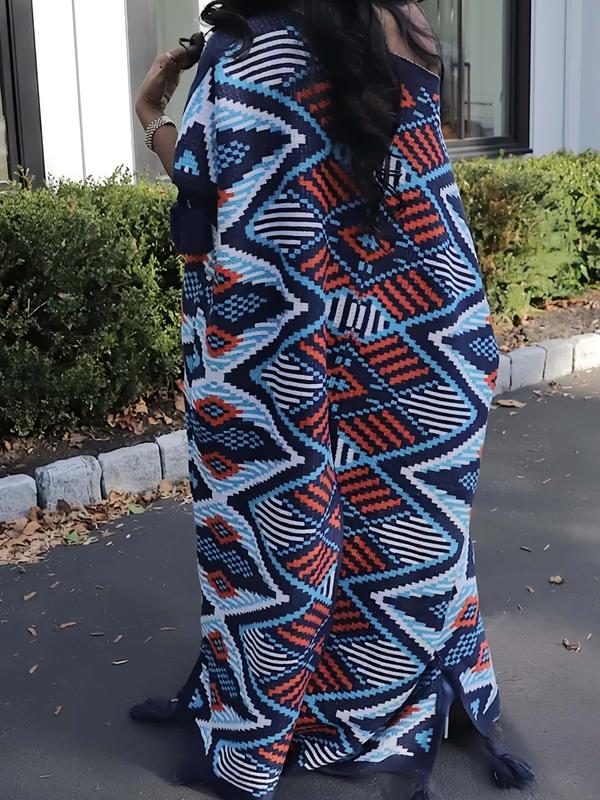 Long Bohemian Ethnic Style Shawl Sweater Cape Knit Top Outerwear, Travel, Women's Fashionable Wrap Cardigan