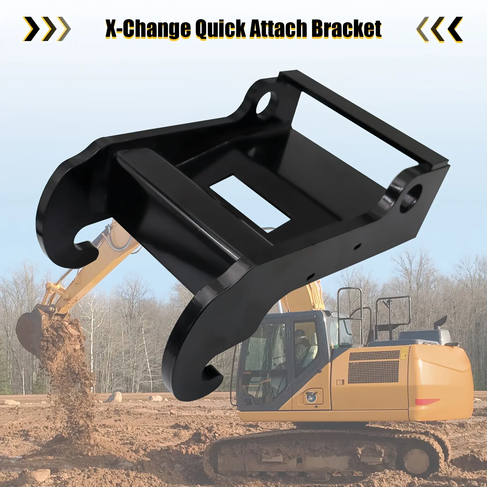 Mini Excavator Quick-Change Attachment Bracket - X-Change Coupler Bracket, Heavy-Duty Steel Quick-Connect Fitting, Dual Safety Locking Mechanism, Compatible with Bobcat E-Series for Rake, Auger, Grapple Construction Work, E-Series For Auger, Heavy-Duty Co