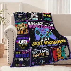 Game Controller Pattern Blanket, 1 Count Soft Comfortable Warm Throw, Cool Bedroom Bedding Blankets for Home Office Travel, Gaming Room Decor