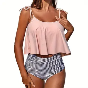 Bikini Bathing Suits for Women Two Piece Swimsuits Tummy Control Bottom Ruffled Flounce Tops High Waisted Bikini Sets