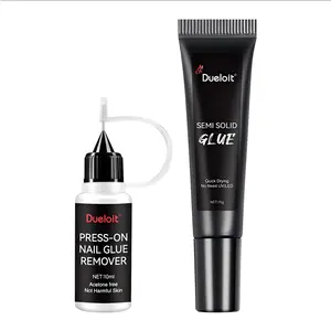 MQSBON 15g Semi-Solid Glue and 10ml Pinpoint Glue Remover Kit - Gel for Press on Nails, Quick Dry No UV Lamp Needed with Gentle Non-Acetone Remover, Fake Nail Tips (Pack of 2)